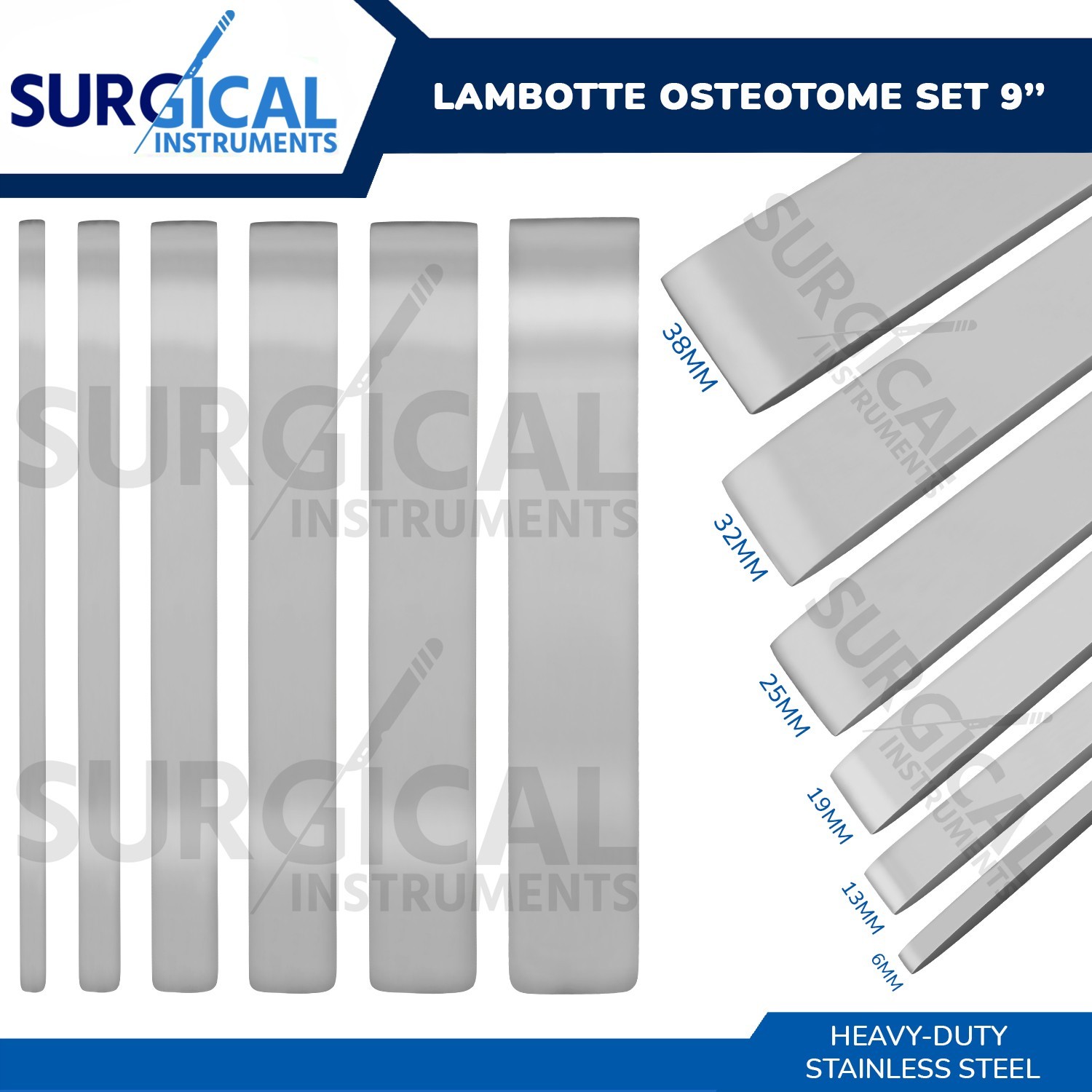 6 Pcs Lambotte Osteotome 9" Set Orthopedic Surgical Instruments German Grade