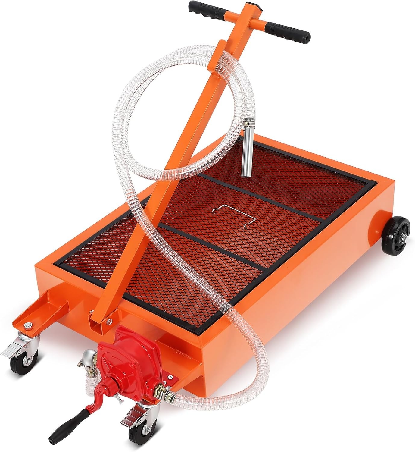15 Gallon Low Profile Oil Drain Pan W/Hand Pump Cart for Car SUV Trucks Draining