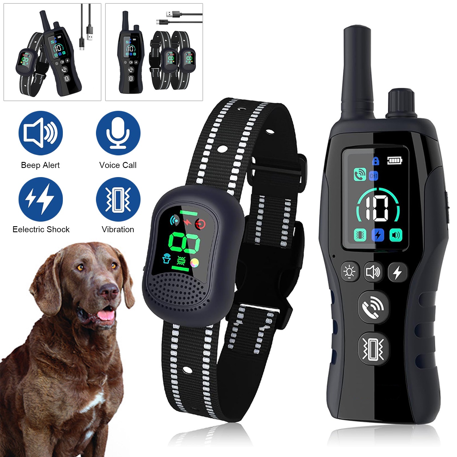 2000M Dog Training Collar Rechargeable Remote 3 Modes Waterproof Trainer