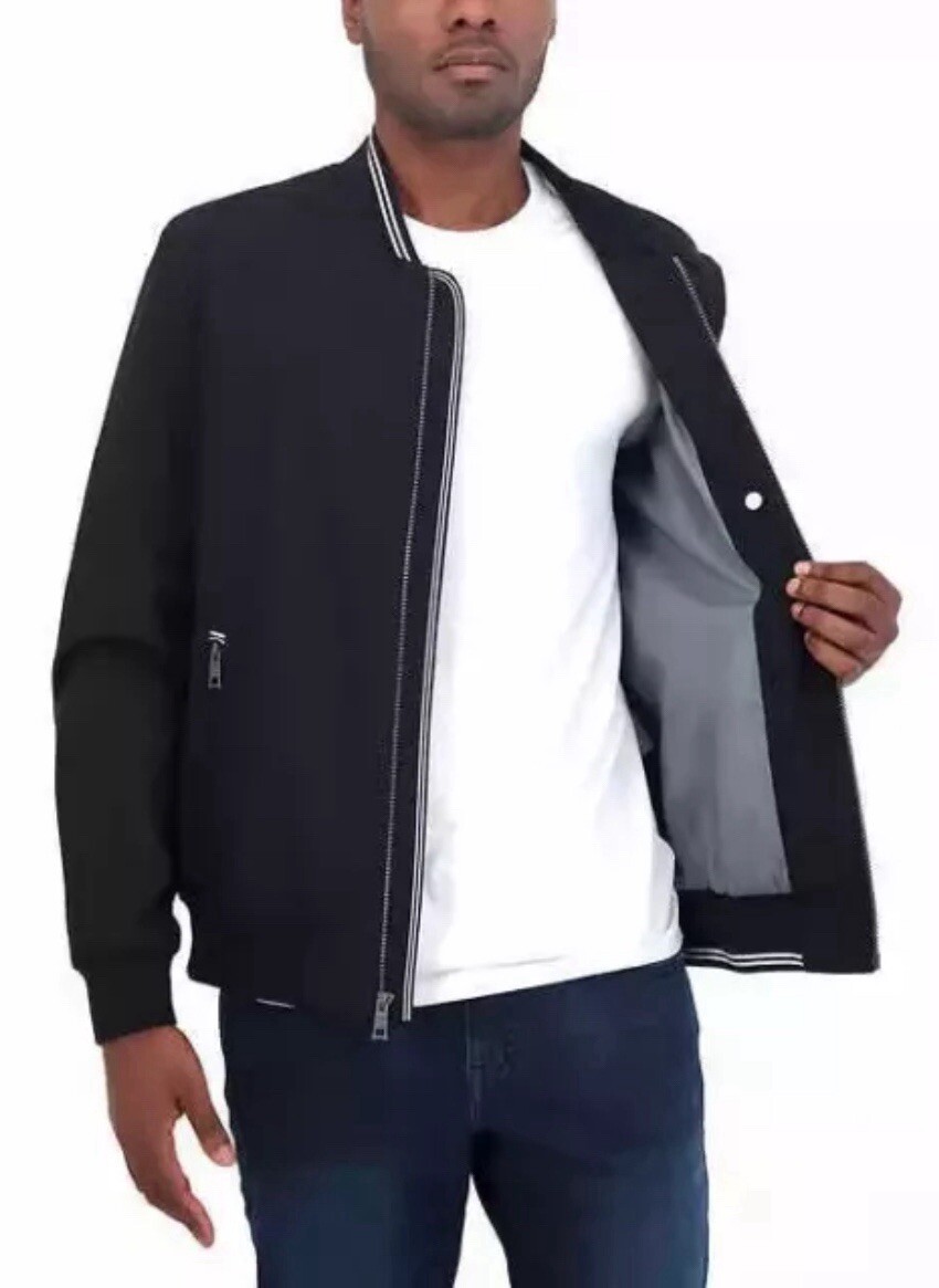 Nautica Men’s Bomber Jacket, Lightweight, Black, Size Med, Stretch Water Resist