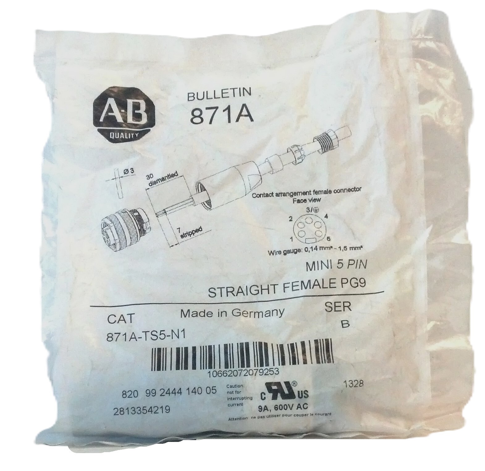Allen-Bradley 871A-TS5-N1 Mini 5 Pin Straight Female Terminal Chamber/Connector