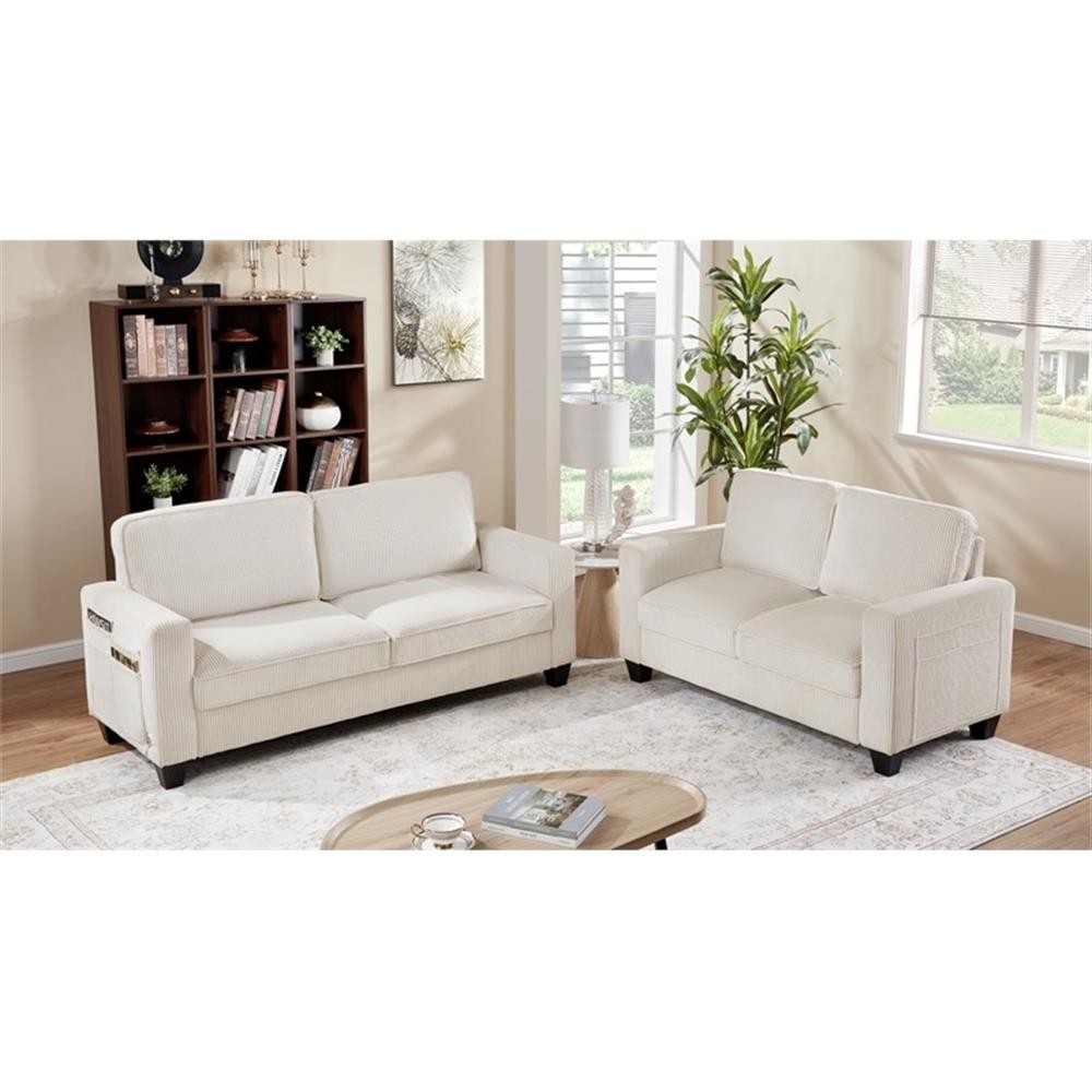 Bowery Hill 72.5"W Corduroy Sofa with USB and Side Pockets in Beige