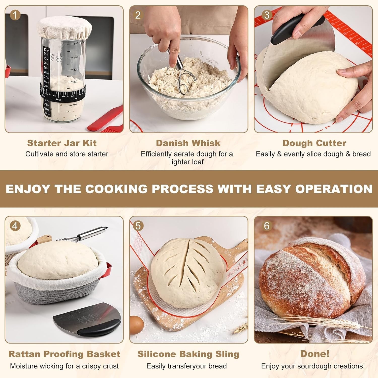 Rustic 14pcs Sourdough Starter Kit: Round & Oval Baskets with Baking Essentials