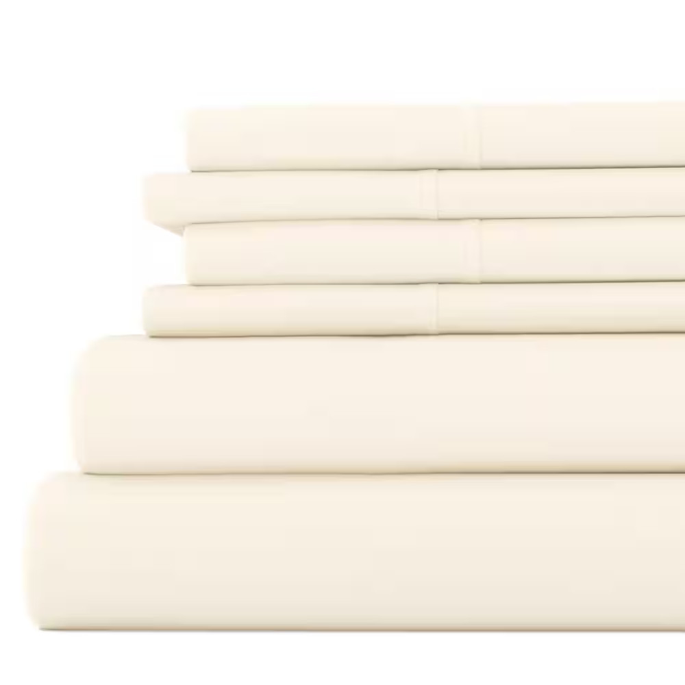 6-Piece Ivory Solid Microfiber King Sheet Set Free Shipping New