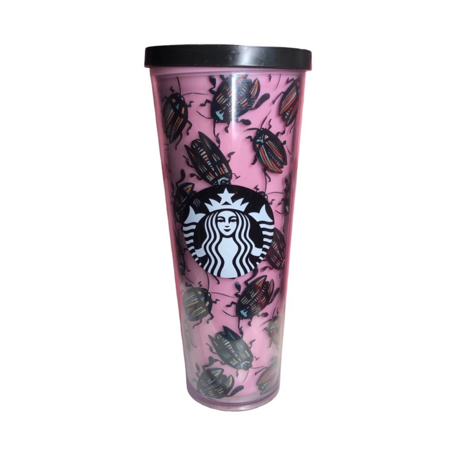Starbucks Pink Beetle 2017 Insulated Tumbler 24oz Plastic Twist Lid Animal Print