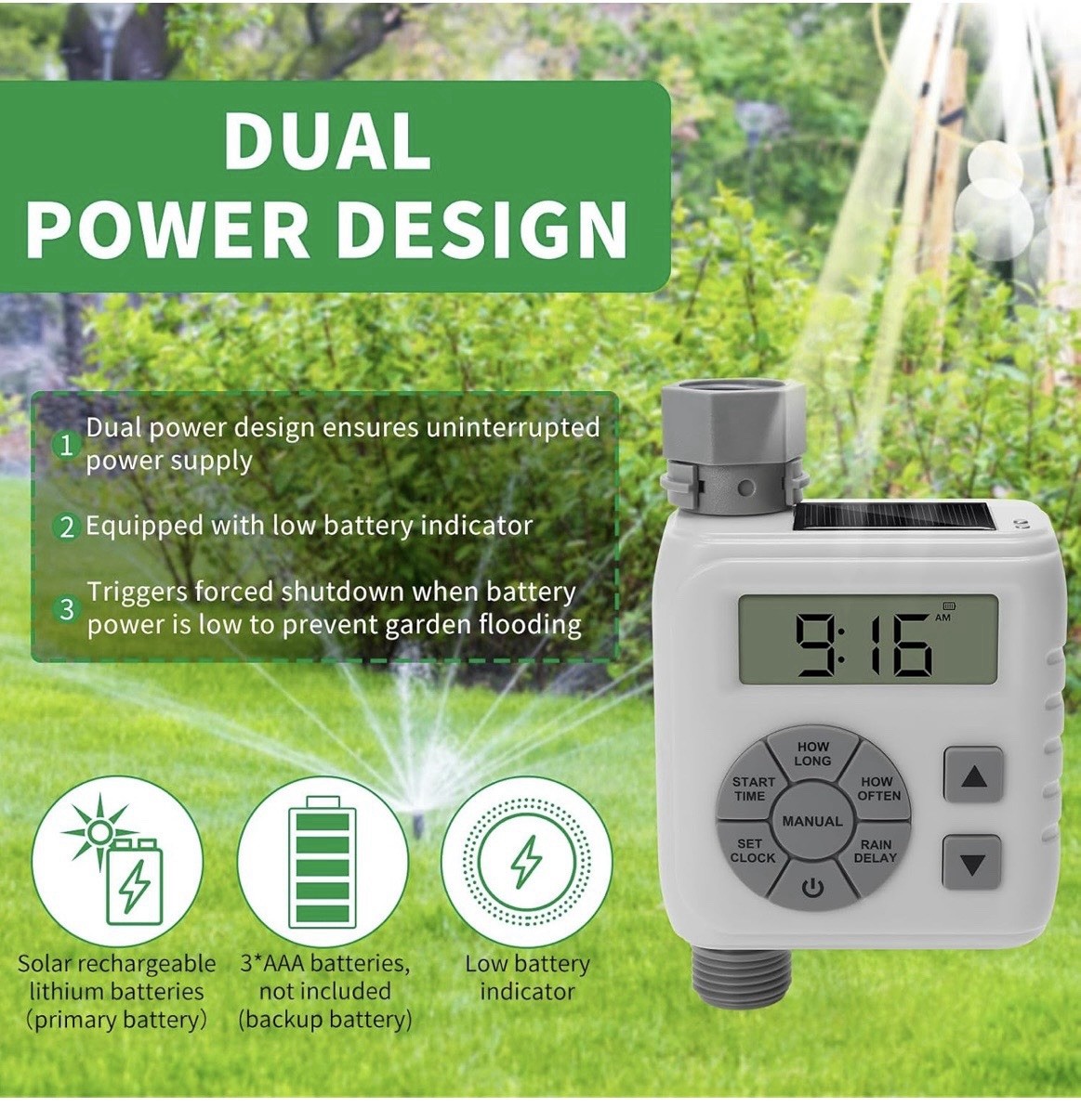 Zuomeng Sprinkler Timer Programmable Irrigation Water Timer Garden Hose Gray