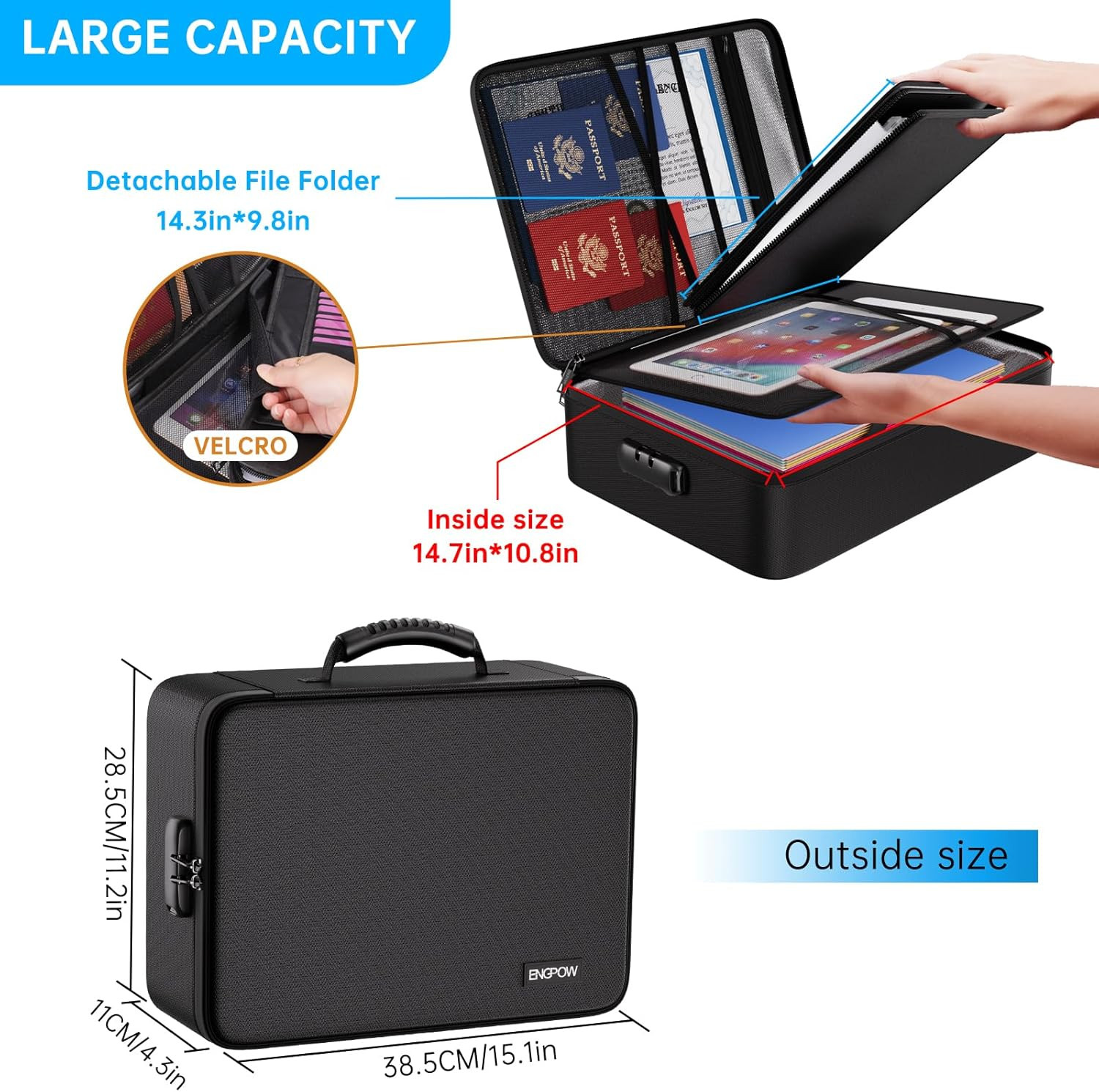 Fireproof Document Organizer Bag with 13 Pockets and Lockable Storage