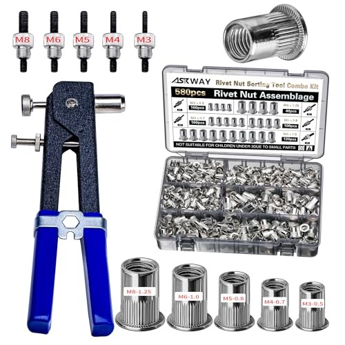 Rivet Nut Tool Kit580pcs, Rivet Nut Silver Metric Combination Carbon Steel