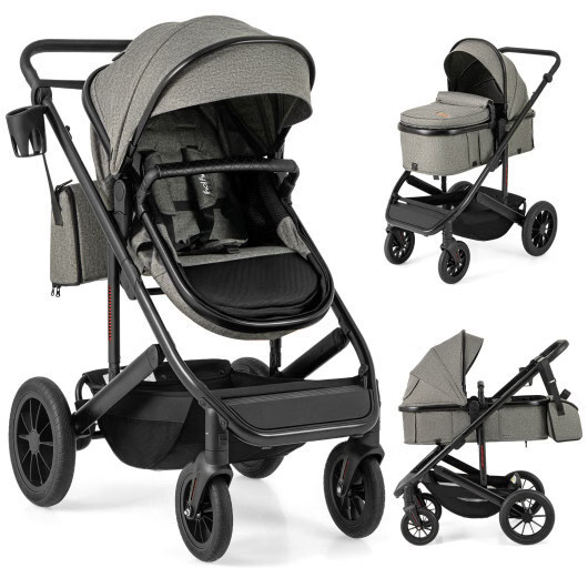 3-in-1 Folding Convertible Newborn Stroller with Detachable Bassinet-Gray - Colo
