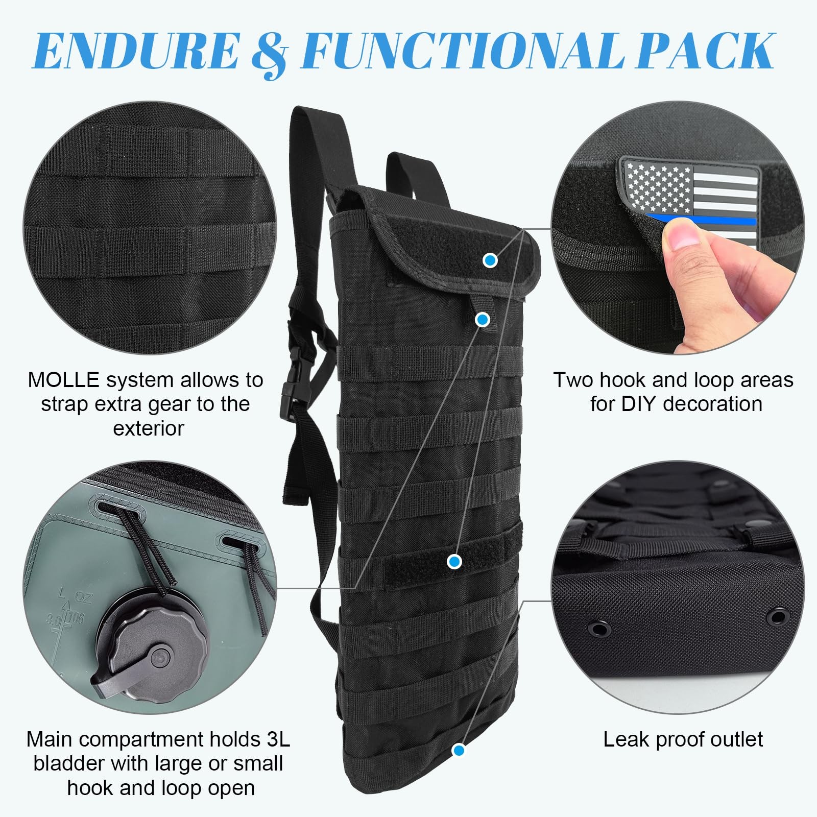 Tactical MOLLE Hydration Pack Carrier Backpack with 3L Water Bladder for Outd...