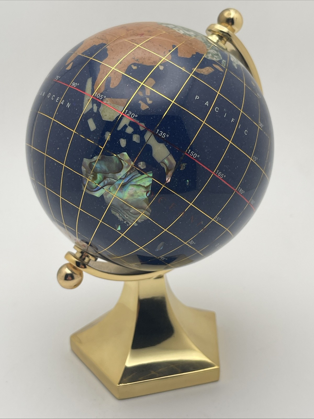 Desktop Globe On Gold Toned Stand, 5" Inlaid Abolone
