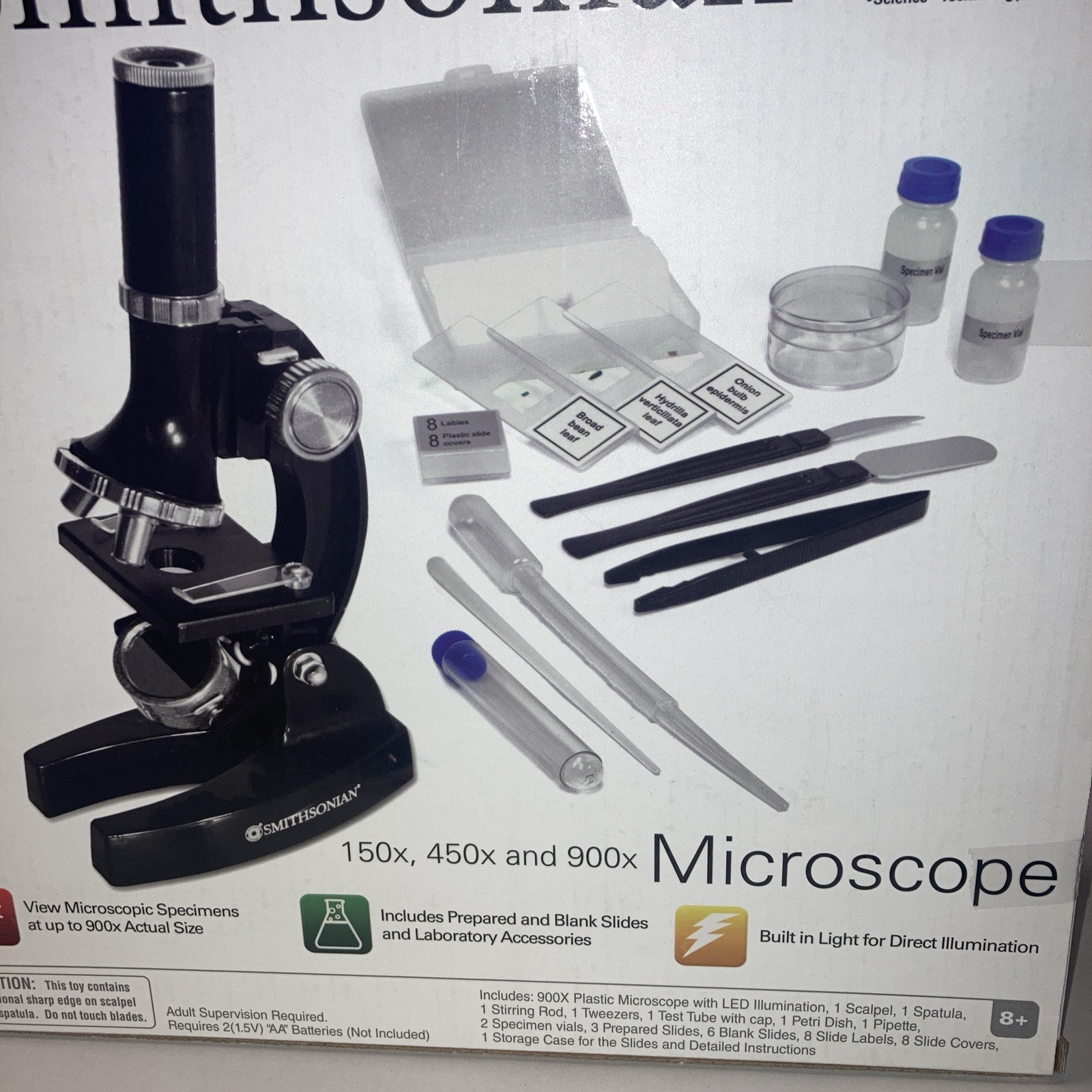 MICROSCOPE KIT/ BUILT-IN LIGHT SMITHSONIAN 150x / 450x / 900x New In Box