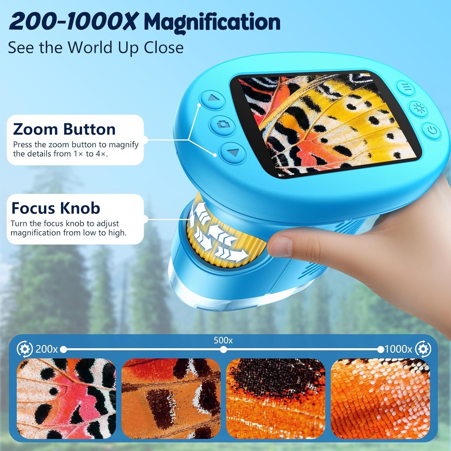 1000X Handheld Microscope for Kids, 4K 2.4" Screen Digital Kids Microscopes w...