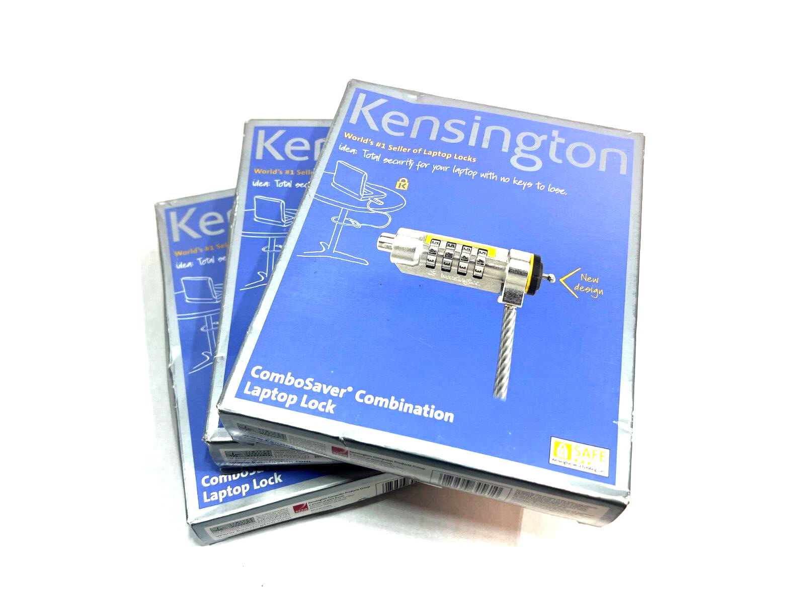Lot of 3x Kensington ComboSaver Combination Notebook Lock Laptop 6 Foot Cable