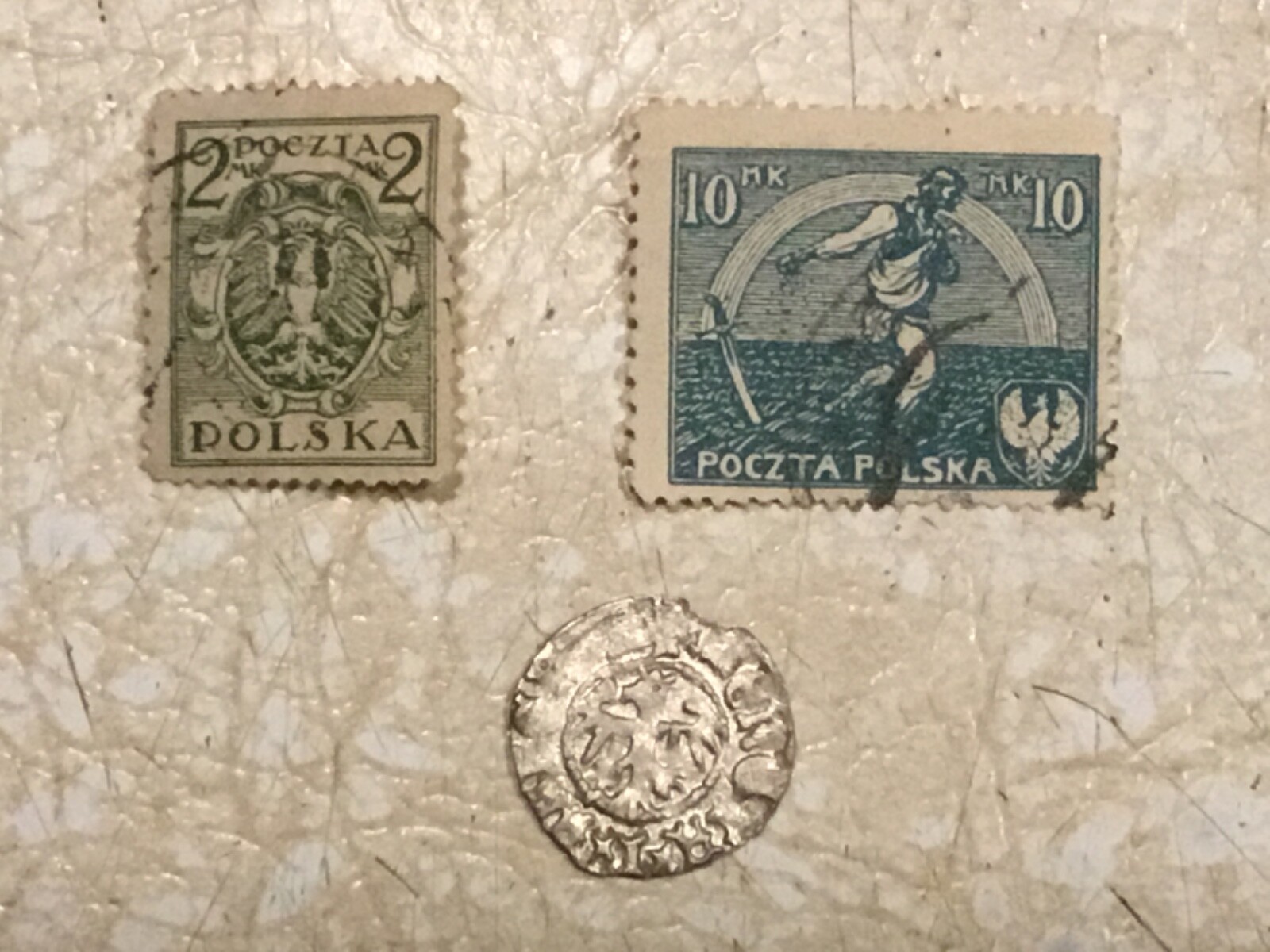 Medieval SILVER Coin 1492 1/2 Grosh KING Jan I Poland  & STAMP 2M 20K1914   lot