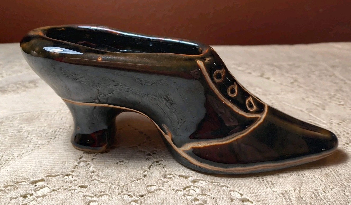 Vtg Victorian Style Shoe Planter Pottery Clay Boot Vase Succulent Floral Decor