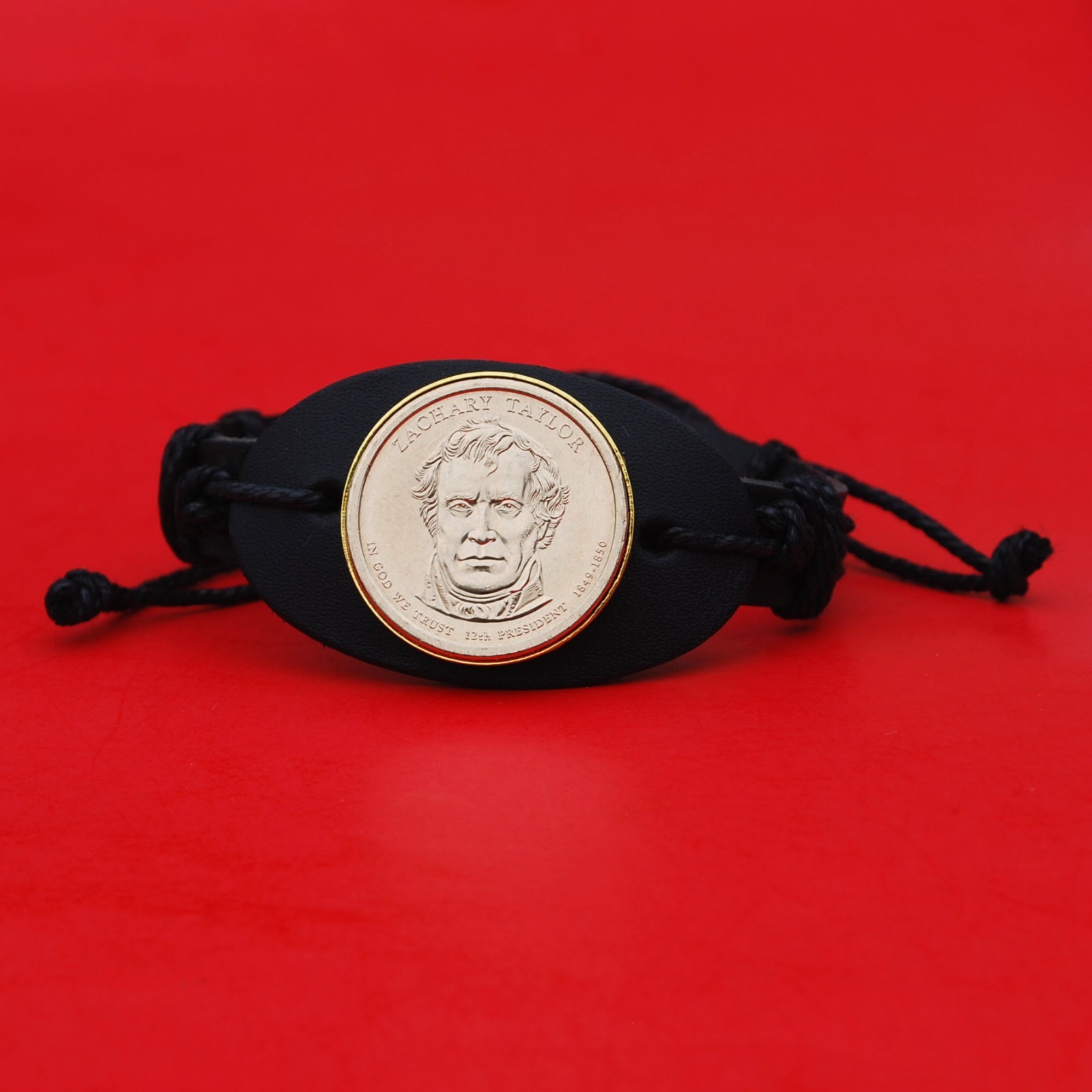 2009 Presidential Coin Genuine Leather Wristband Bracelet -  Zachary Taylor