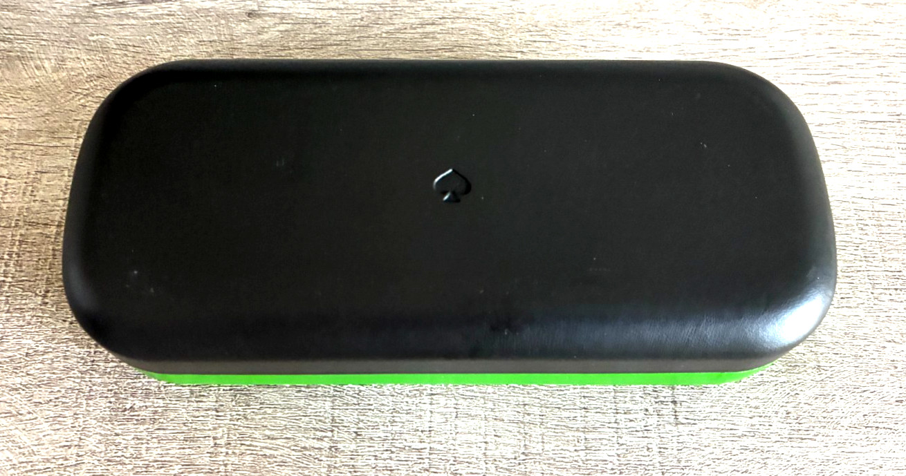 Kate Spade Green Hard Eyeglass Case with Cleaning Cloth ~ EUC!