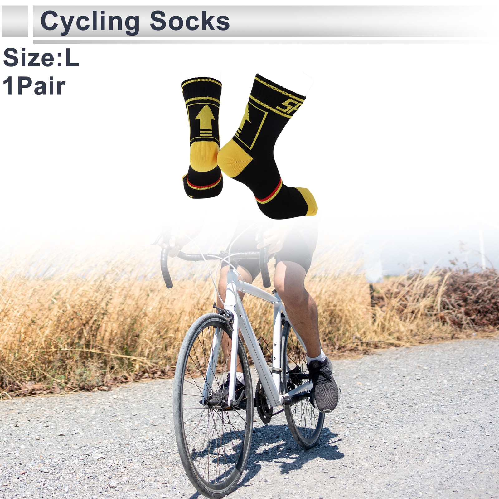 Cycling Socks Sweat-Absorbent,Anti-Friction L Colorblocked Arrow Medium Yellow