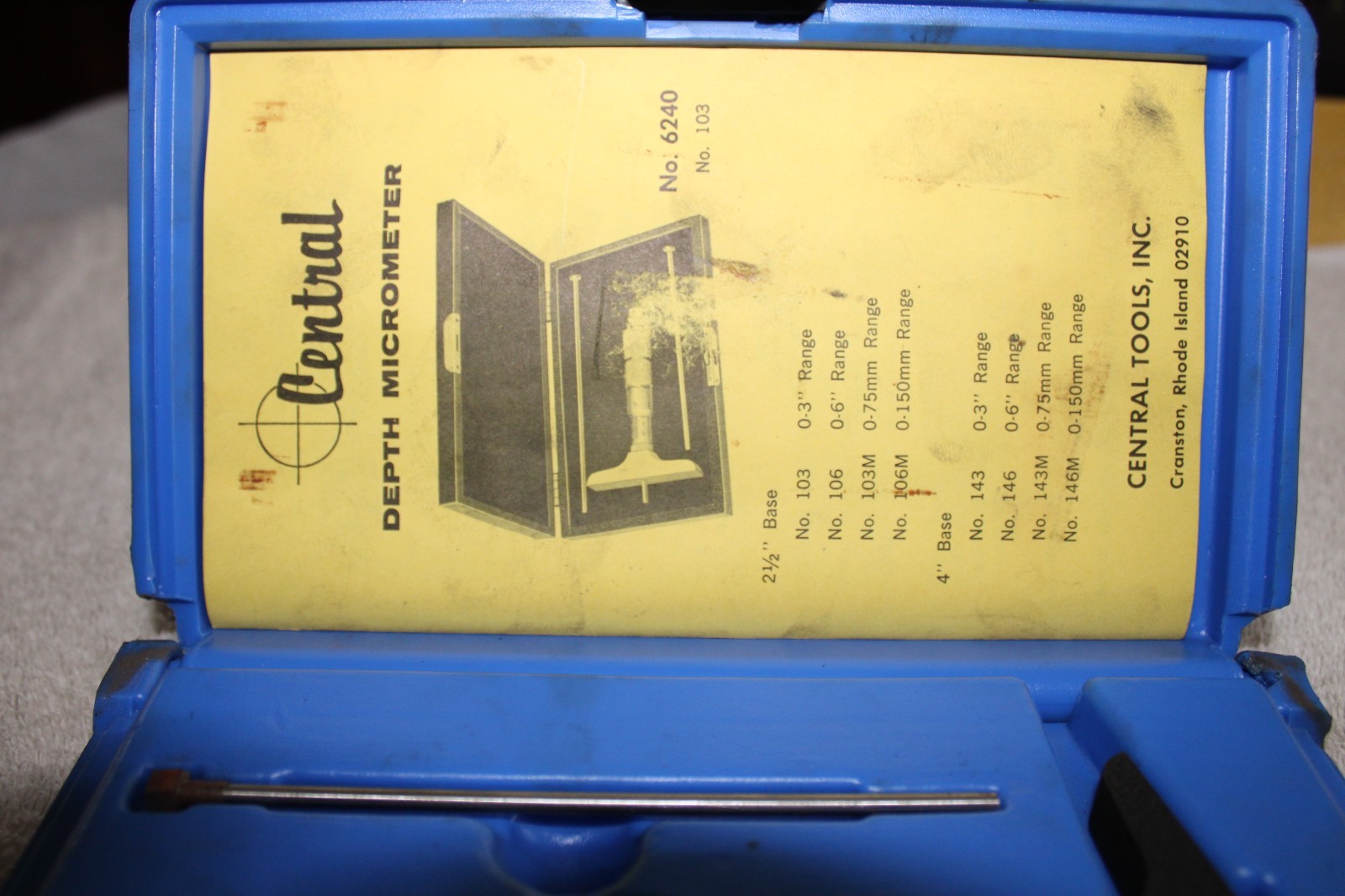 Central Depth Micrometer No 6240 0 thru 6" range