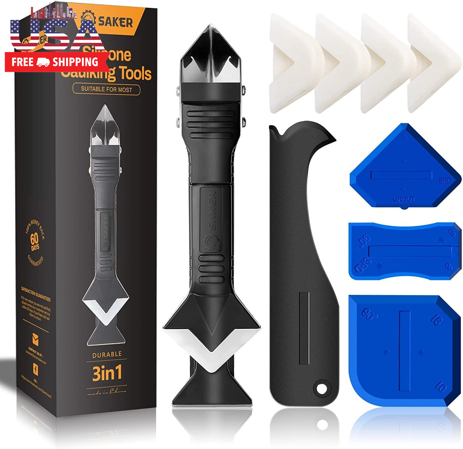 Silicone Caulking Tools-3 in 1 Sealant Finishing Tool Grout Remove Scraper Caulk