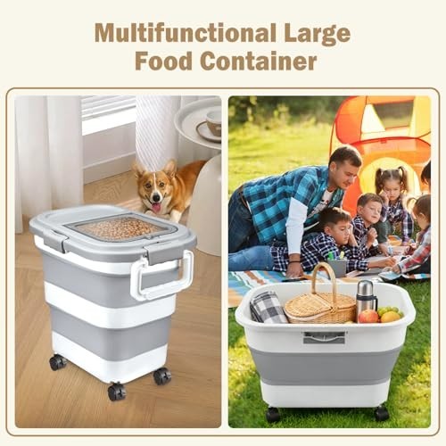 Airtight Collapsible Rice Storage Container 10-40 Lbs, Pet Food Bin with Scoop