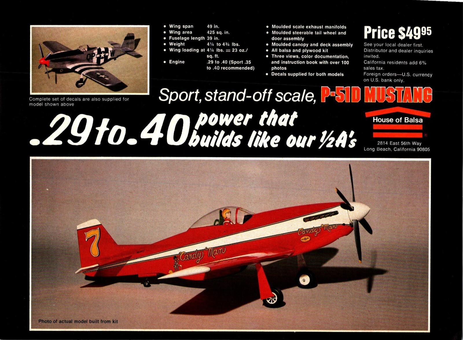 P-51D Mustang Vintage Print Ad Wall Art Decor House of Balsa Candyman
