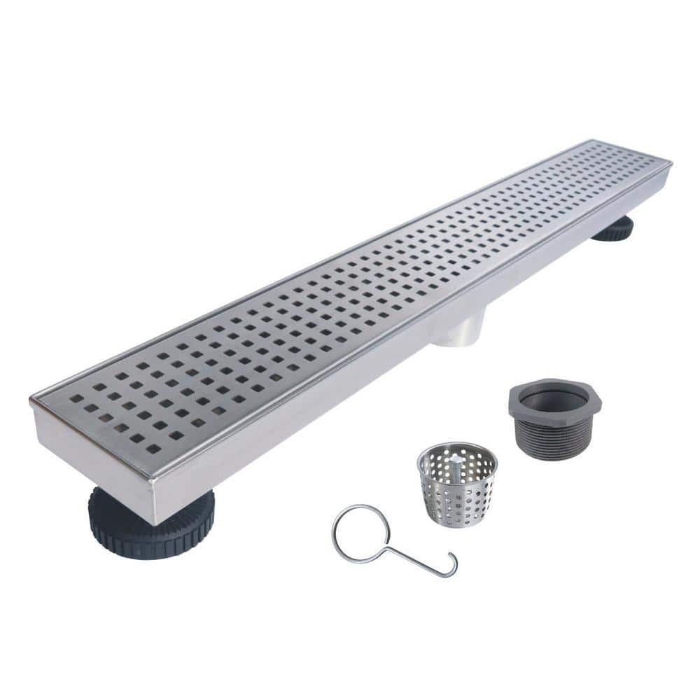 RELN 28 in. Stainless Steel Linear Shower Drain with Square Pattern Drain Cover