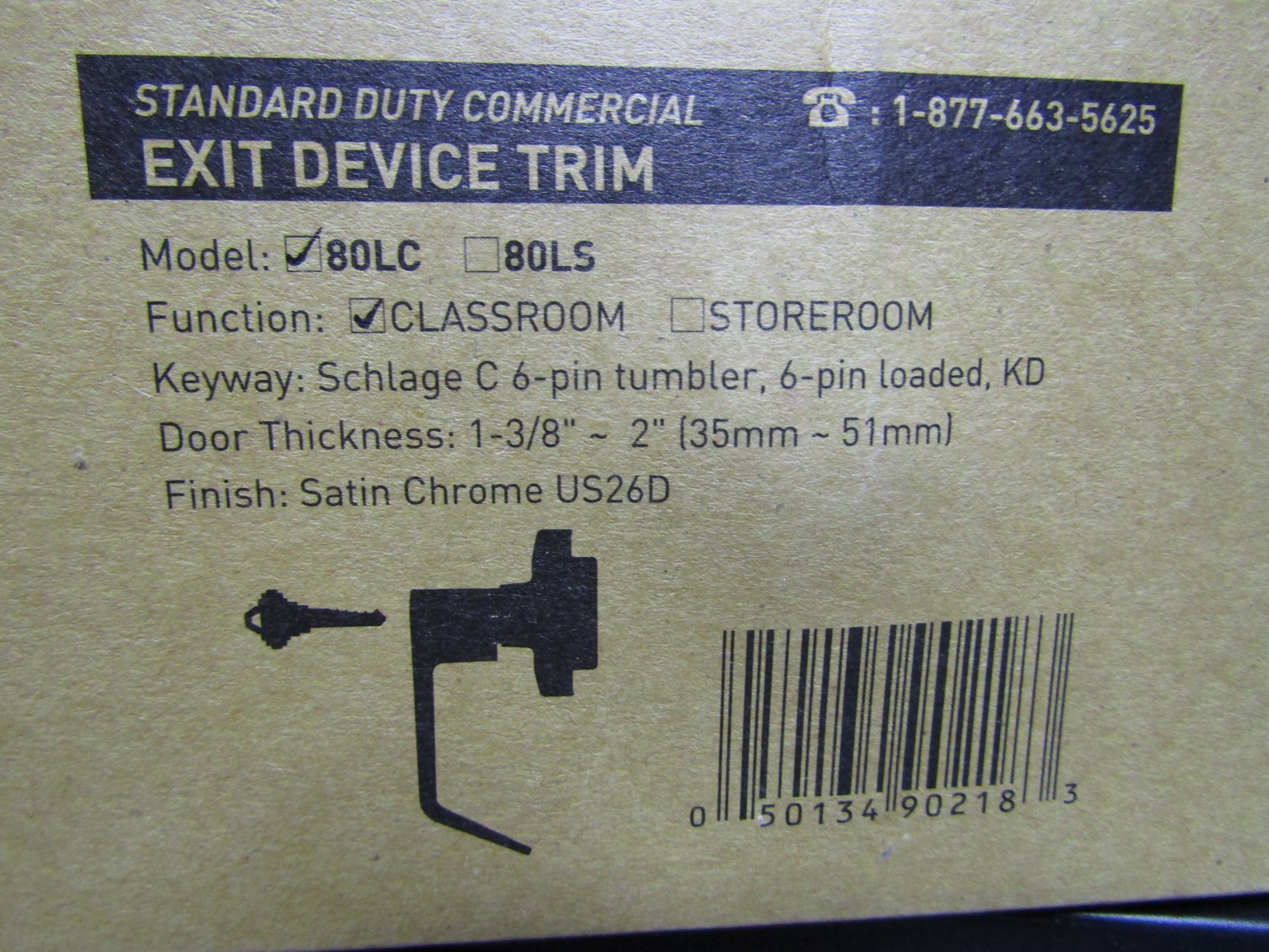 1 – Arctek 80LC Satin Chrome Lever Classroom Exit Device Trim Pull 1000 644 175.