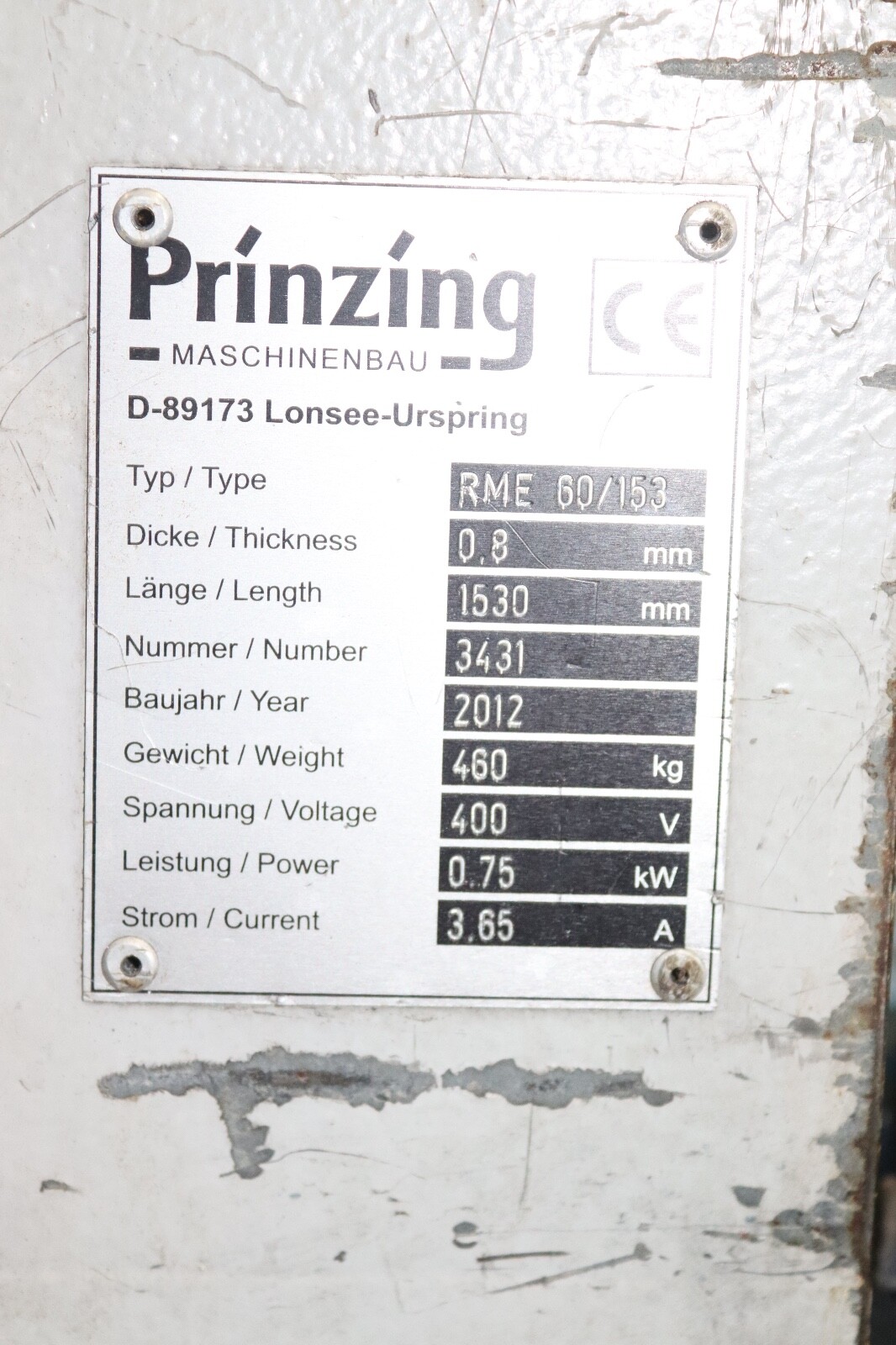 PRINZING RME 60/153 ROUNDING MACHINE GERMAN