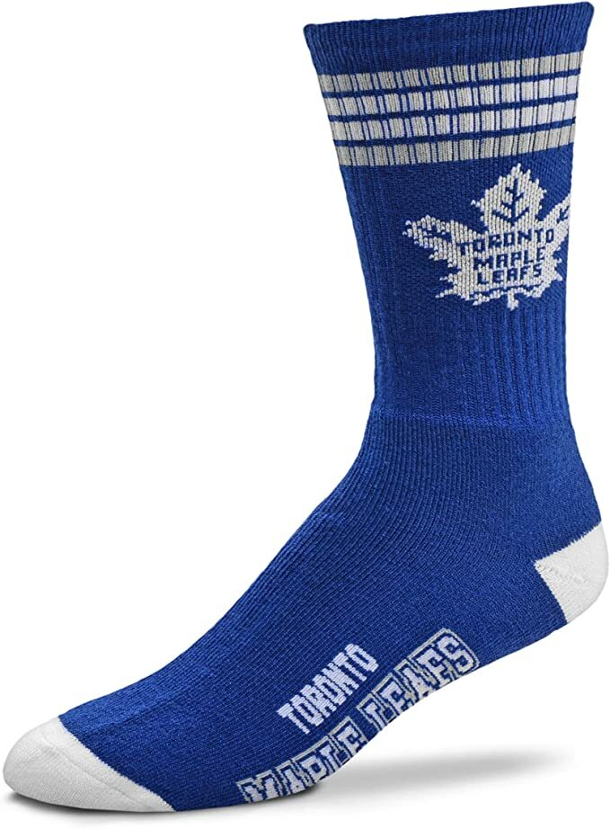 Toronto Maple Leafs NHL Blue w/ White FBF 4-Stripe Deuce Crew Socks *Large