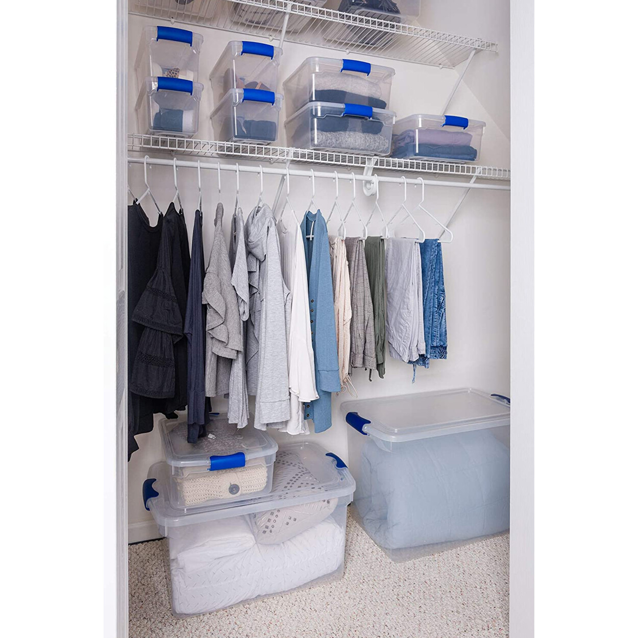 Homz 31 Quart Heavy Duty Clear Plastic Stackable Storage Containers, 16 Pack