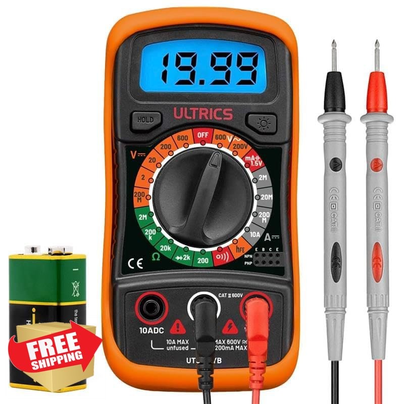 ULTRICS Digital Multimeter Voltmeter Ammeter Ohmmeter Backlight LCD Tester