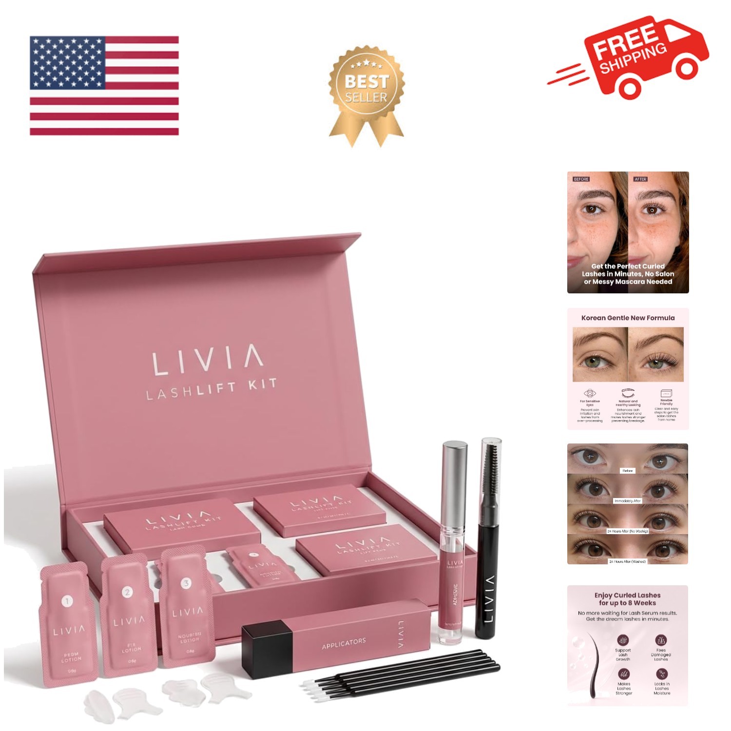 Lash Lift Kit - Korean Professional Formula - Salon Quality Curls at Home - 8...