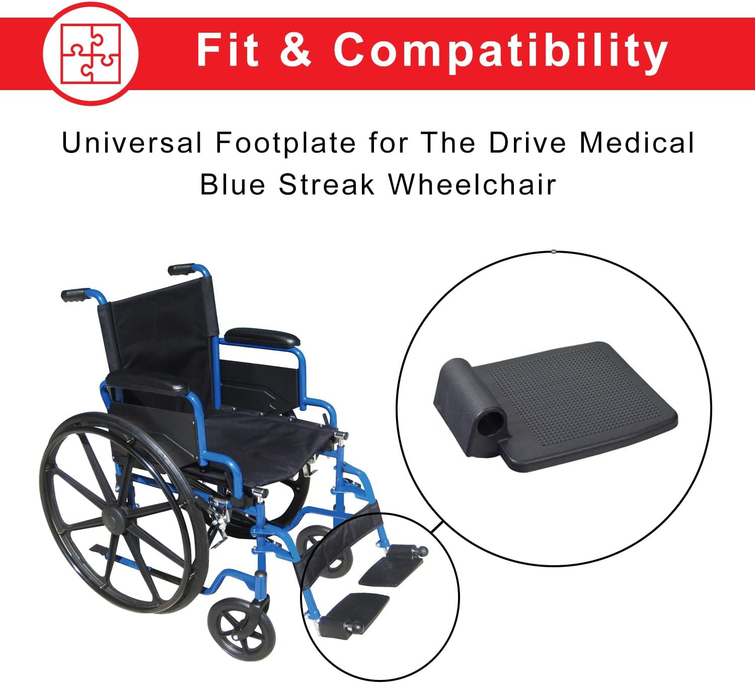Alveytech Universal Footplate for Drive Medical Blue Streak Wheelchair - Footpla