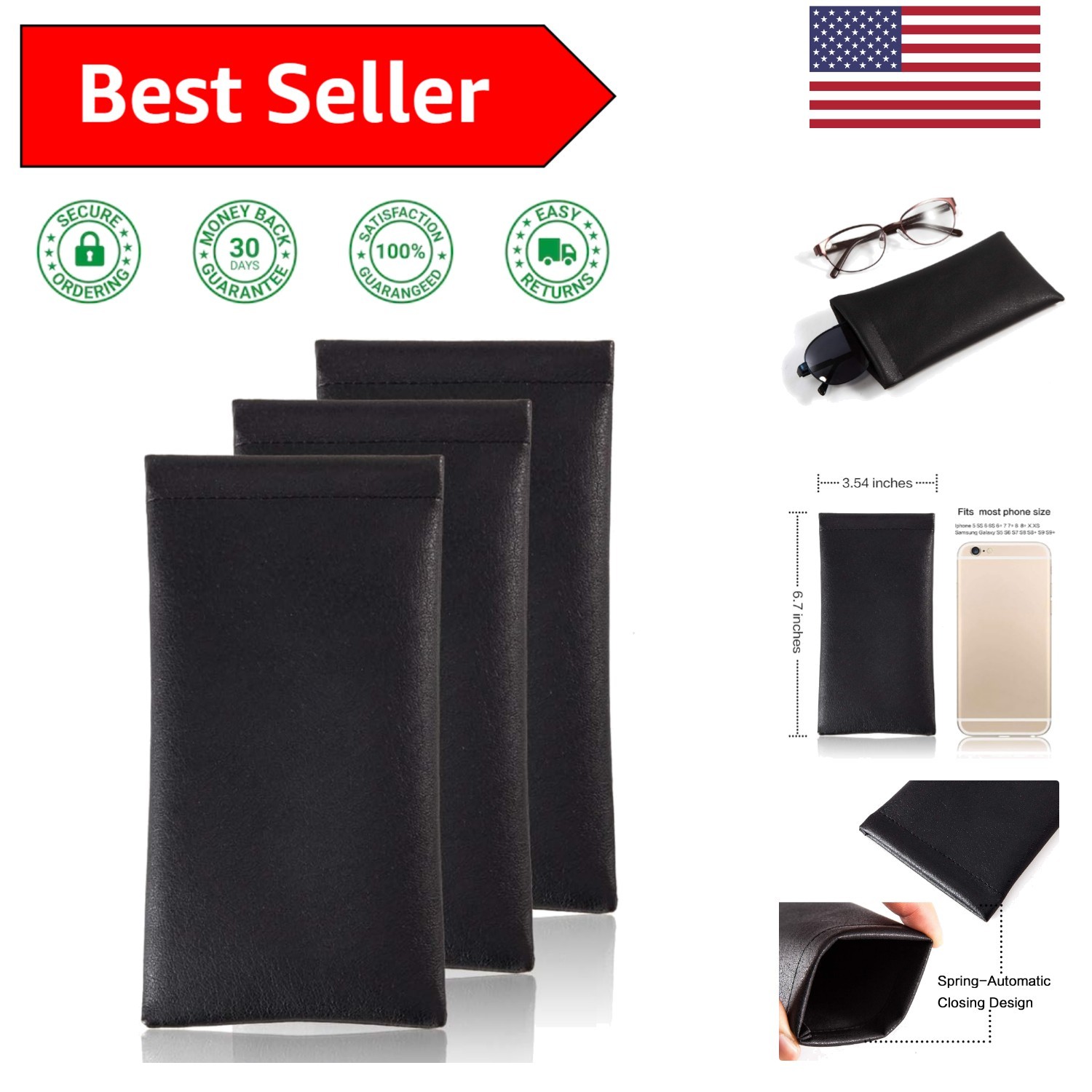 Compact Stylish Eyeglass Sleeve Pouch - 3 Pack for Organizing Accessories