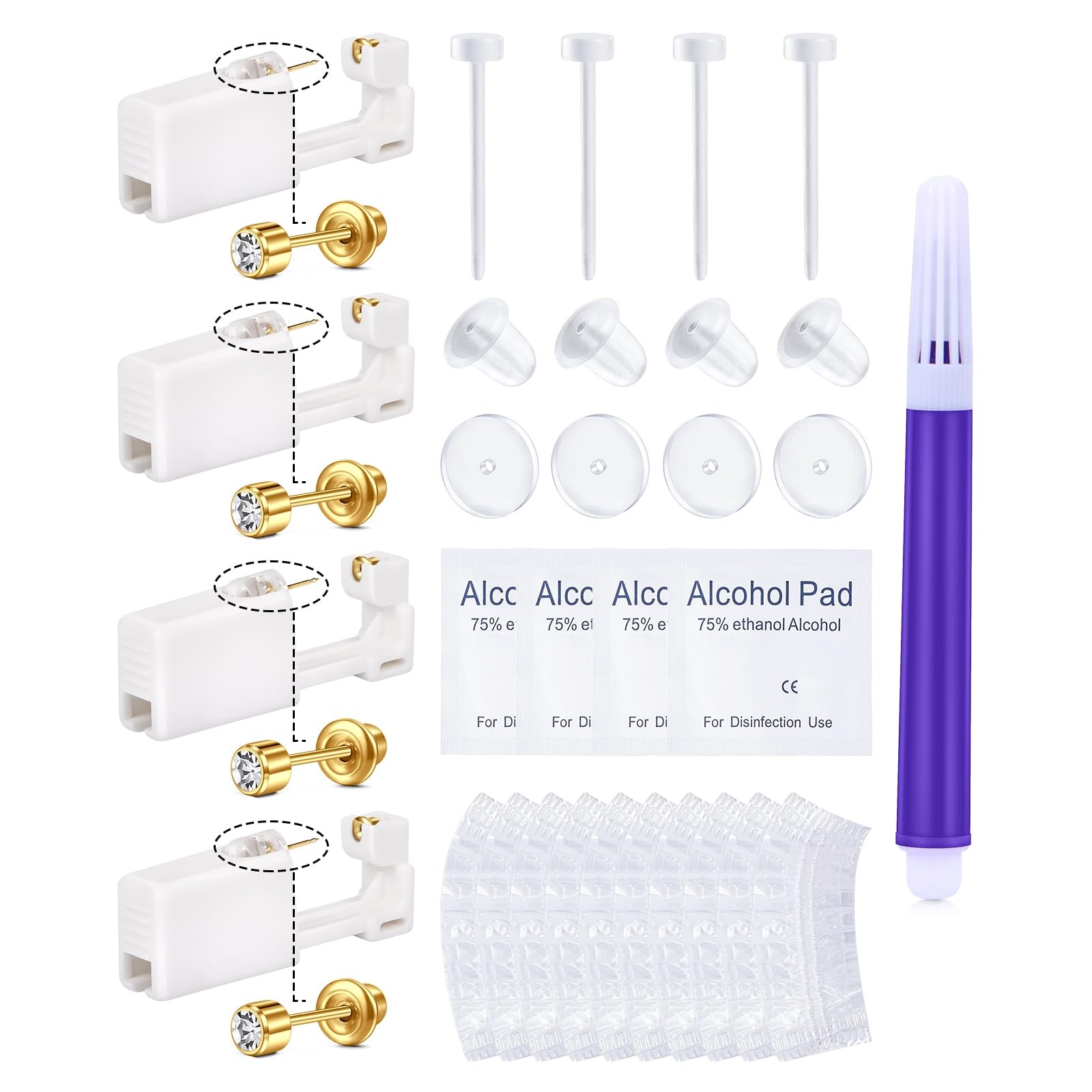 Disposable Ear Piercing Kit Gold Ear Piercing Gun Kit Self Piercing Earring G...