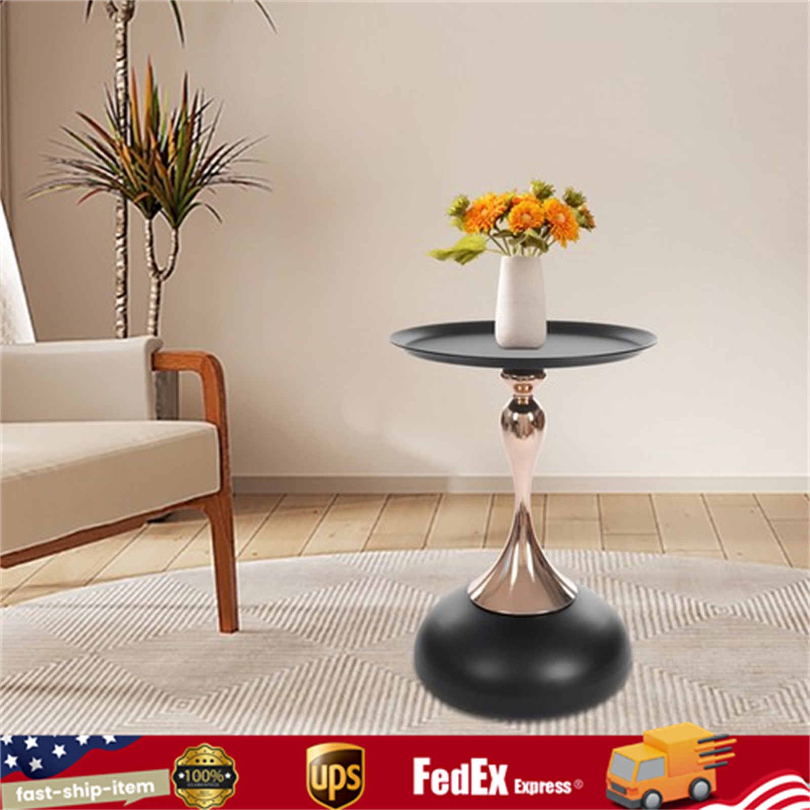 Round Side Table Metal Sofa Small End Table for Living Room Bedroom Drink Table