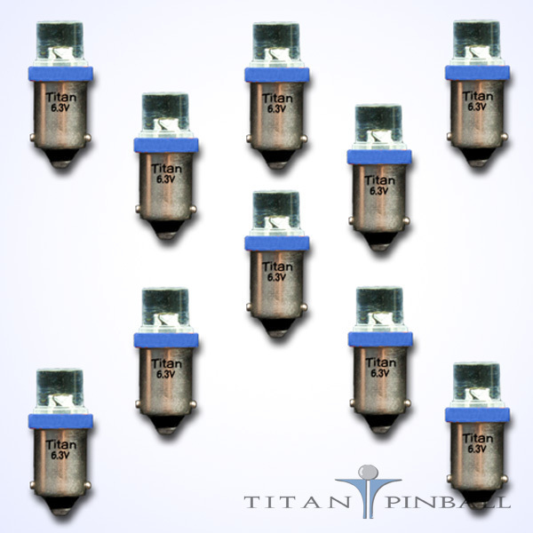 (10 Pack) - 6.3 Volt LED Bulb Flat Top 44/47 Base (BA9S) Pinball - BLUE