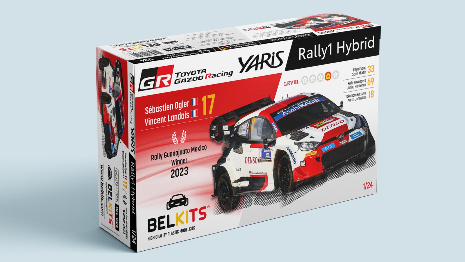 BELKITS BEL026 1/24 GR Yaris 1 Hybrid WRC 2023 Rally Mexico Winner Model Car