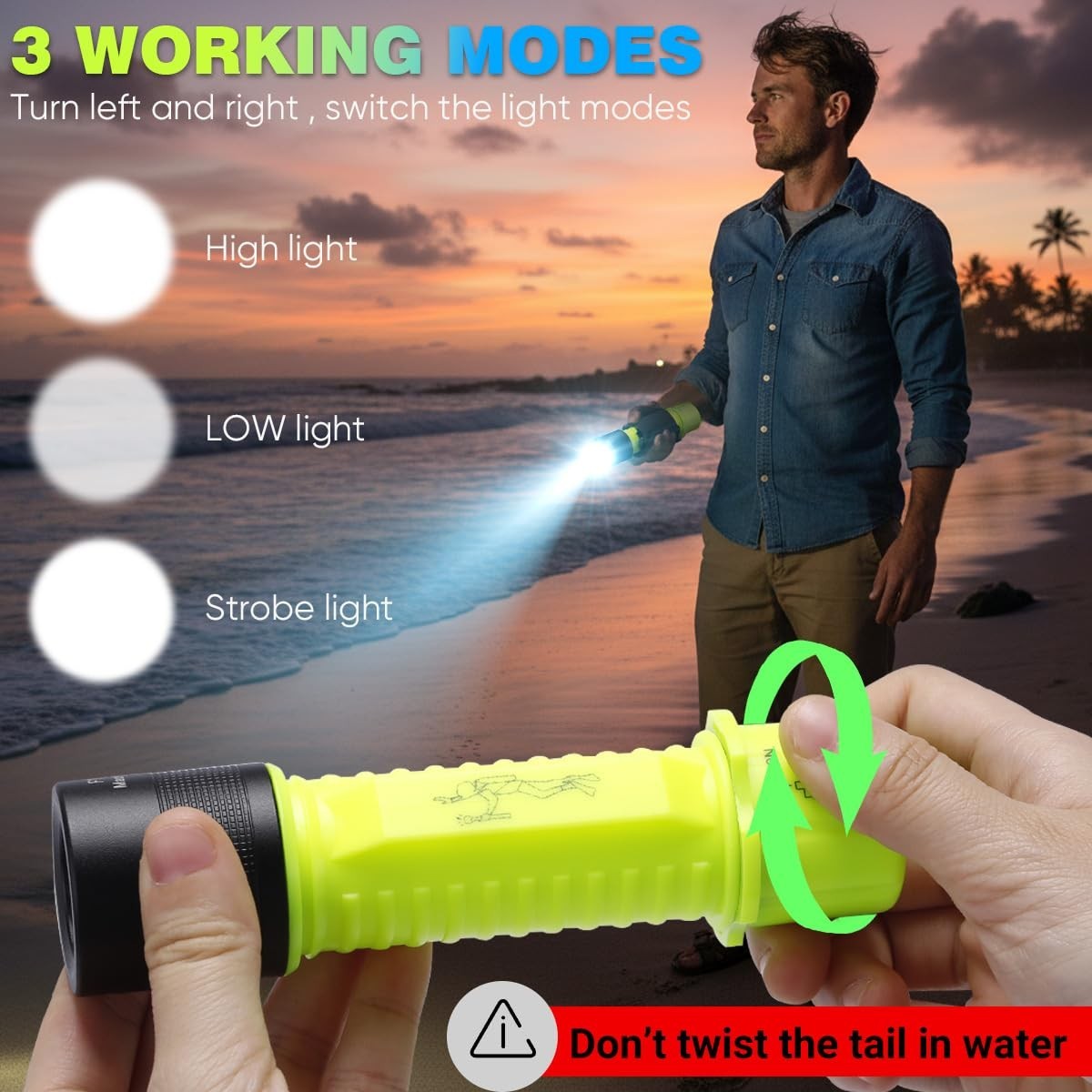 HECLOUD Dive Light Scuba Flashlight 2 Pack IPX8 Waterproof 3 Modes
