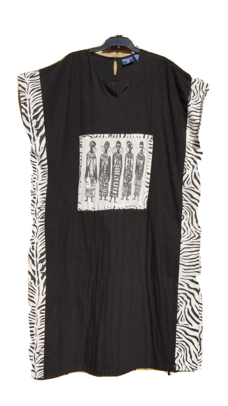 Simply Class Black Zebra One Size Tribal African Kaftan Gown Tunic Juneteenth