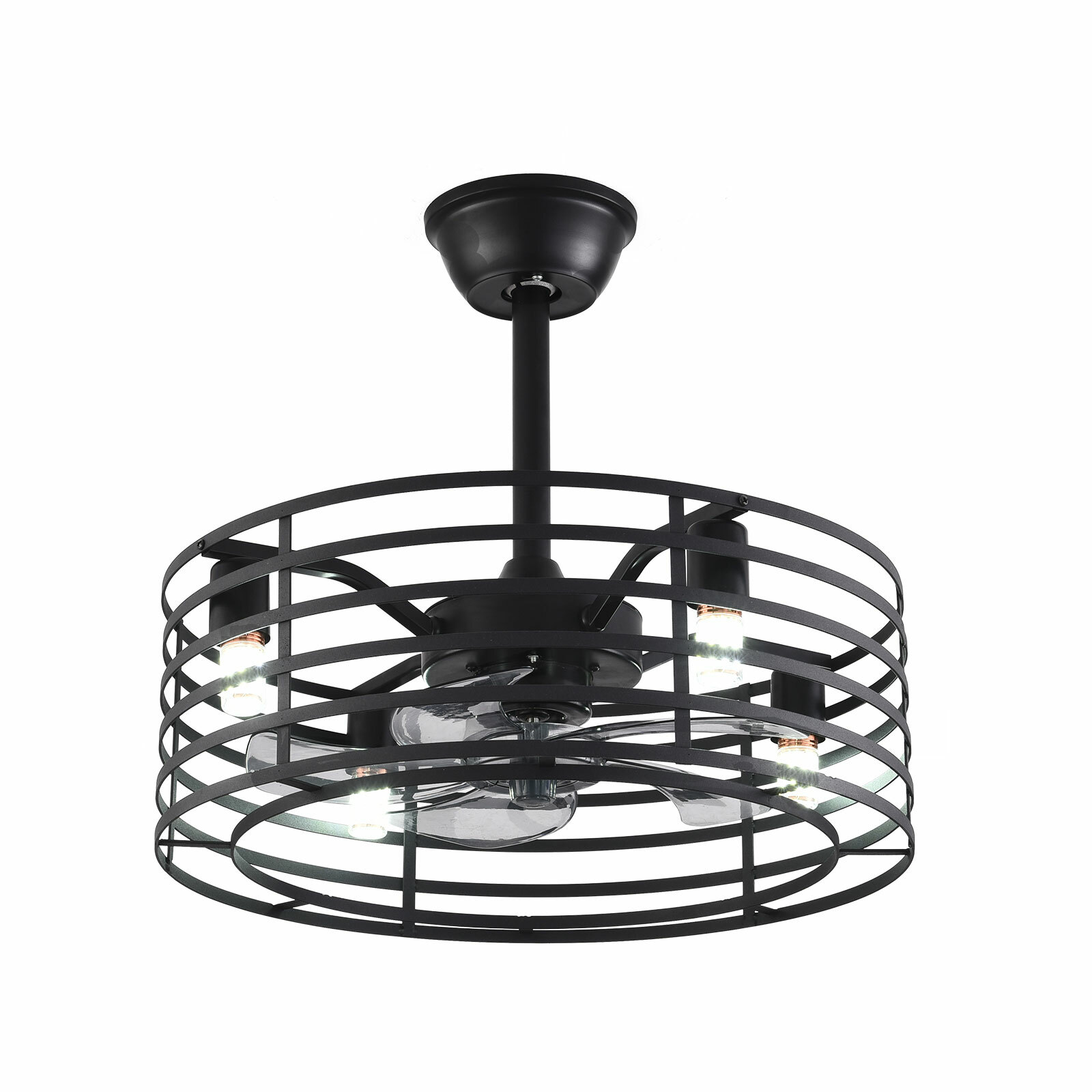 20" Rustic Caged Bladeless Ceiling Fan with Light Remote Control Flush Mount Fan