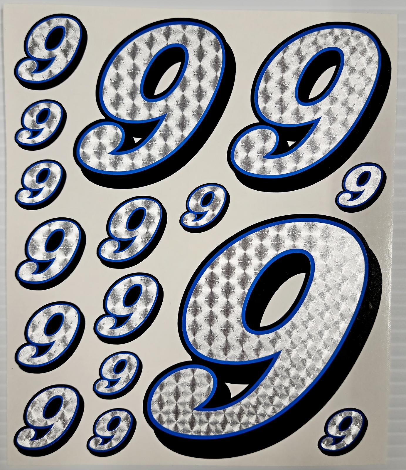 Racing Numbers 9 Decal Sticker Silver Engine Turn Blue Black 1/8 1/10 RC S10