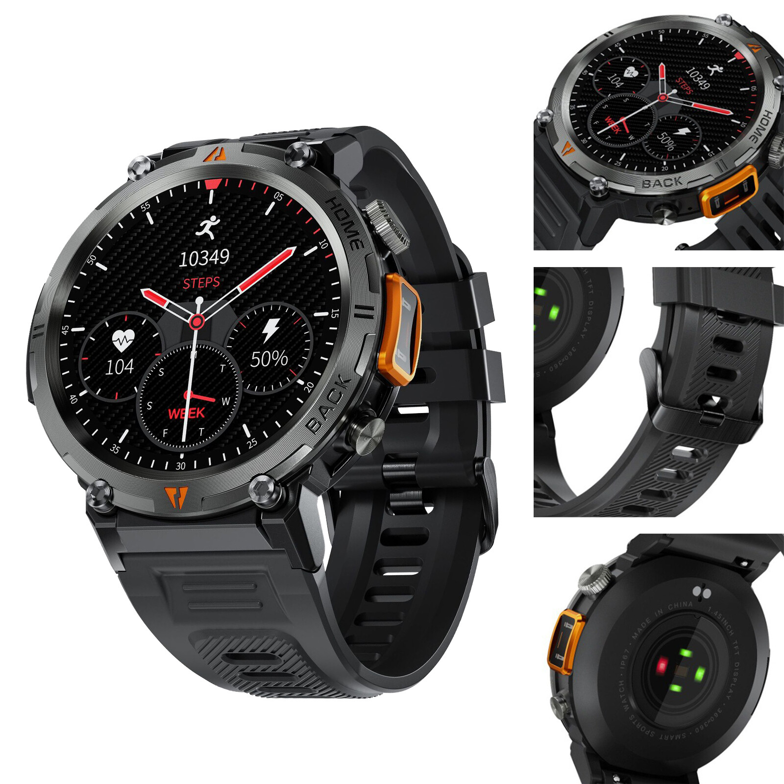 1.45" Smart Watch for Men Tactical Rugged Smart Watch w/ Flashlight Big Screen