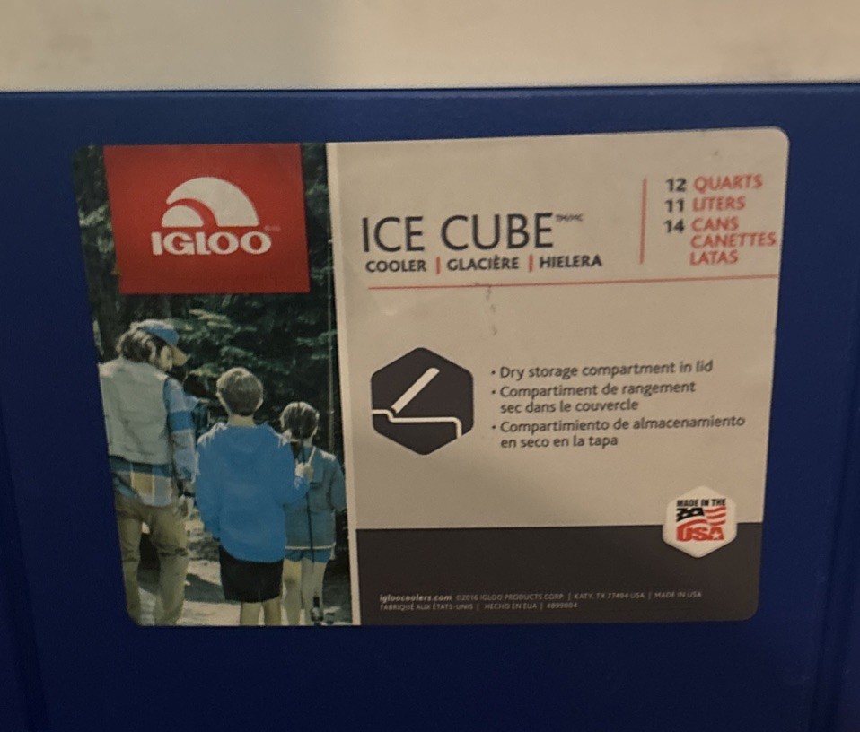 Igloo Ice Cube 12 Quart 14 Can Plastic Cooler Blue White Top Compartment Handle