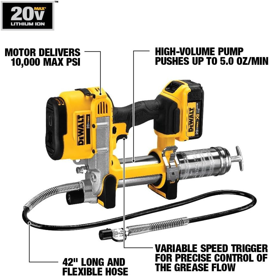 Grease Gun 20V MAX, Cordless Electric Grease Gun 42” Hose, 10,000 PSI, Variable