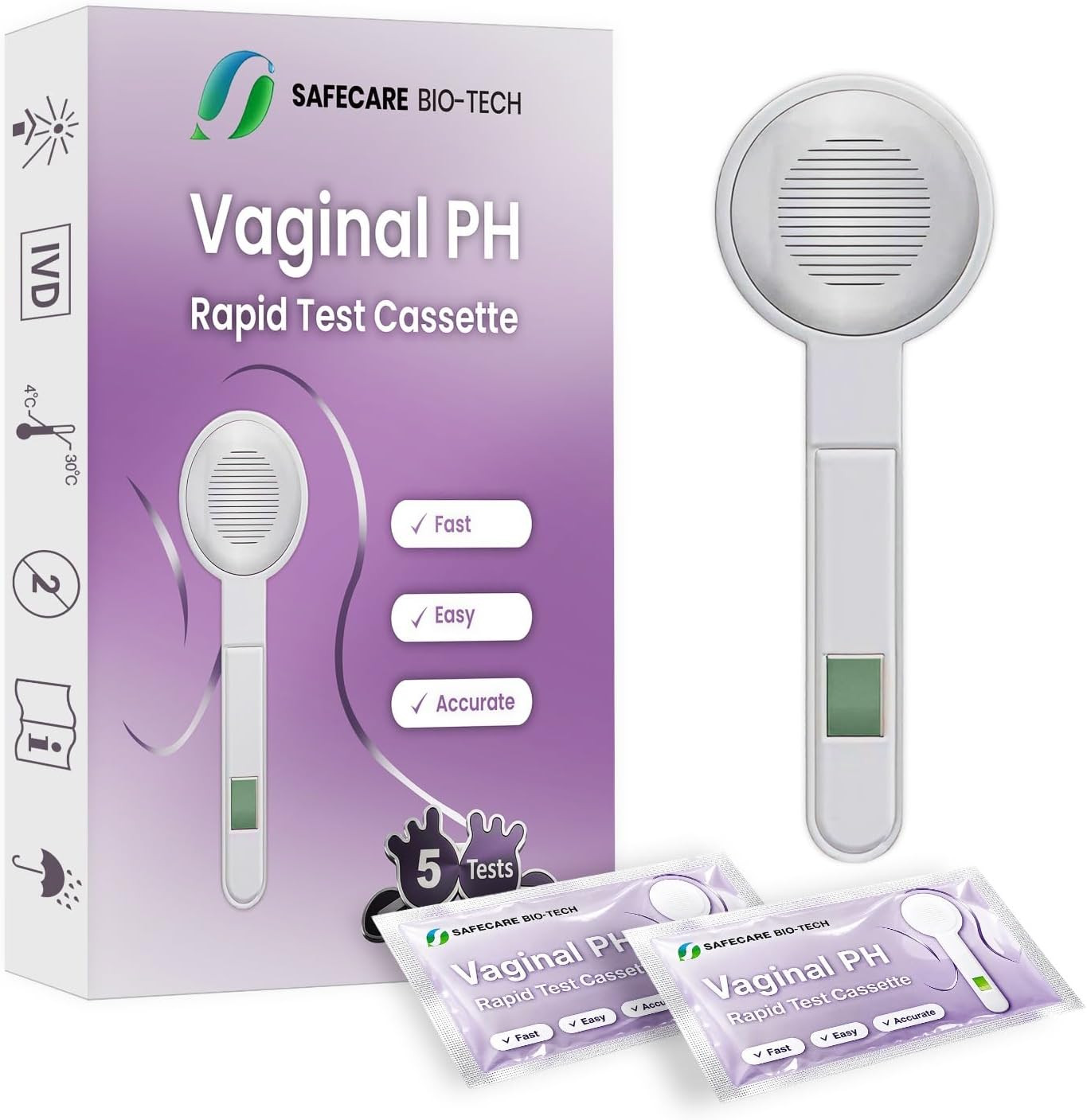 One Step Vaginal Ph Bacterial Vaginosis Test Kit, 5 Test Kits, BV, Yeast Infecti