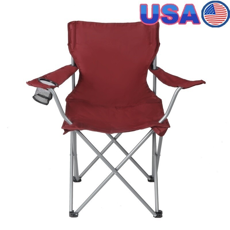 Basic Quad Folding Camp Chair W/ Cup Holder Portable Outdoor Seating Adults Red