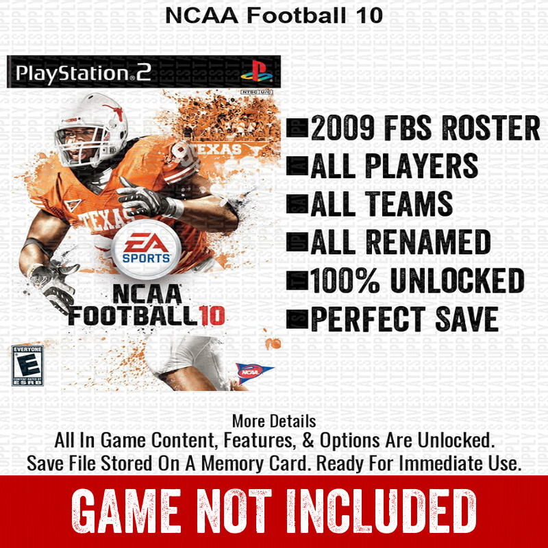 NCAA Football 10 PS2 Playstation Roster Season Player Update Memory Card